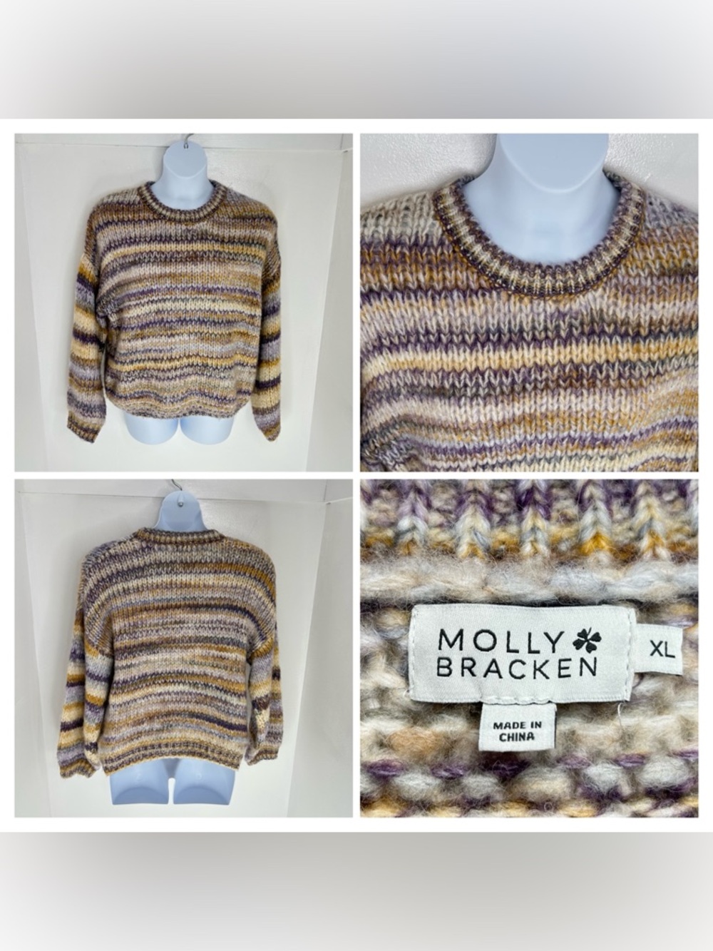 Molly Bracken Chunky Knit Striped Sweater Size XL Bohemian Relaxed Boxy Pullover
